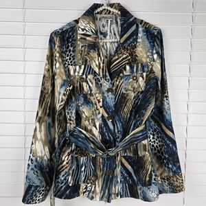 Chico's size 0 Animal Print Lightweight Jacket with Belt